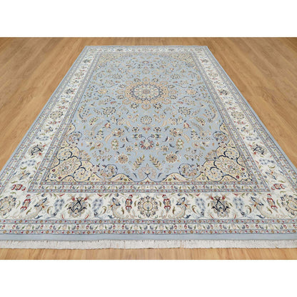 Fine Oriental Wool & Silk Hand Knotted Rug Blue Spring White 9.9X14.3 -O090872