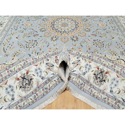 Fine Oriental Wool & Silk Hand Knotted Rug Blue Spring White 9.9X14.3 -O090872