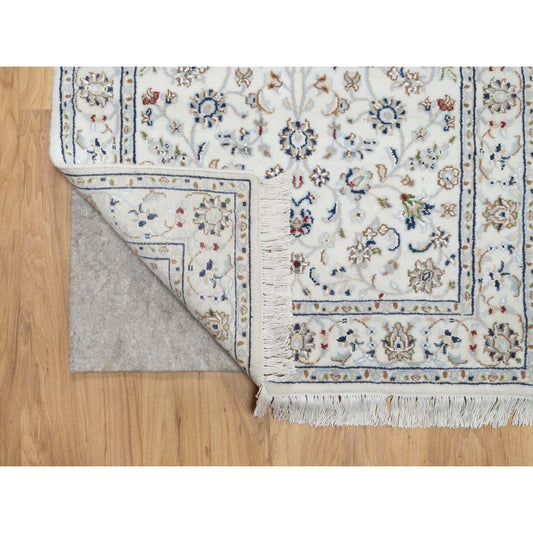 Fine Oriental Wool & Silk Hand Knotted Rug Ivory White 2.7X12.2 -O090873