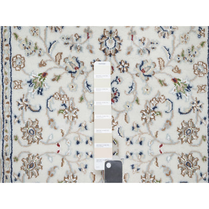 Fine Oriental Wool & Silk Hand Knotted Rug Ivory White 2.7X12.2 -O090873
