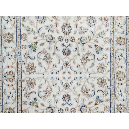 Fine Oriental Wool & Silk Hand Knotted Rug Ivory White 2.7X12.2 -O090873