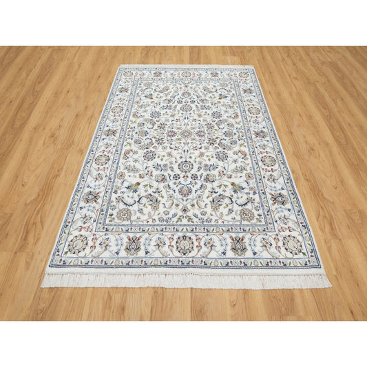 Fine Oriental Wool Hand Knotted Rug Ivory White 5.0X7.0 -O090876