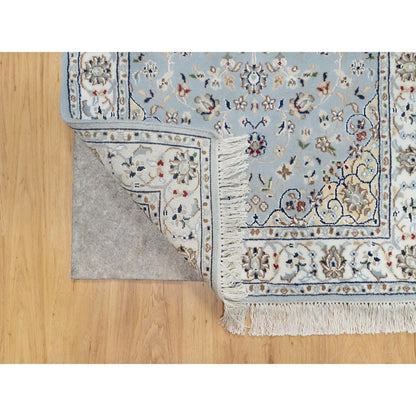 Fine Oriental Wool & Silk Hand Knotted Rug Blue White 2.8X6.6 -O090878