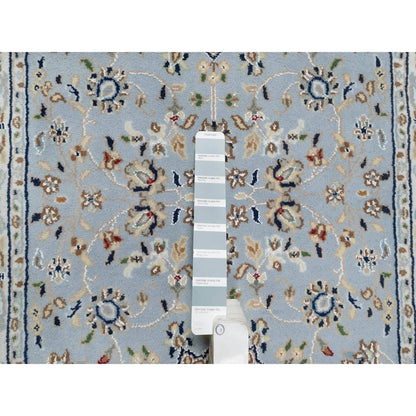 Fine Oriental Wool & Silk Hand Knotted Rug Blue White 2.8X6.6 -O090878