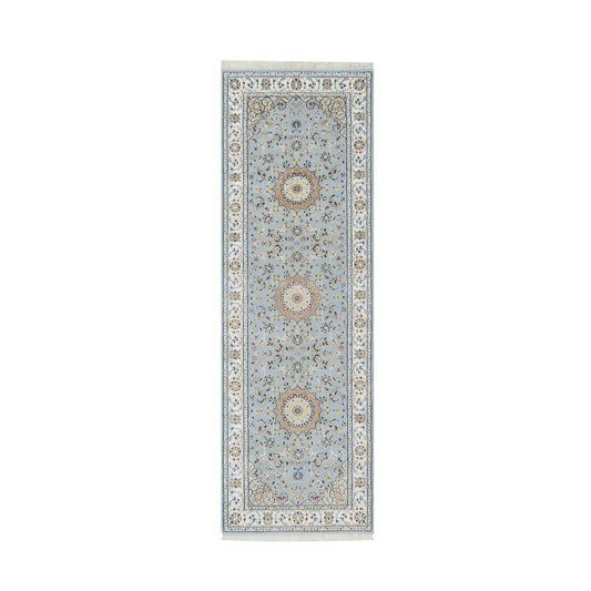 Fine Oriental Wool & Silk Hand Knotted Rug Blue White 2.8X8.3 -O090879