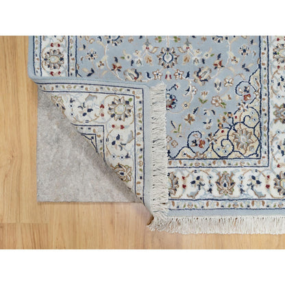 Fine Oriental Wool & Silk Hand Knotted Rug Blue White 2.8X8.3 -O090879