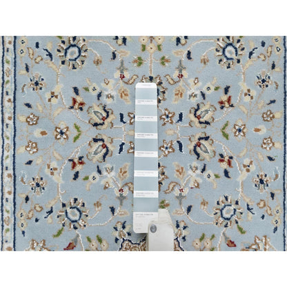 Fine Oriental Wool & Silk Hand Knotted Rug Blue White 2.8X8.3 -O090879