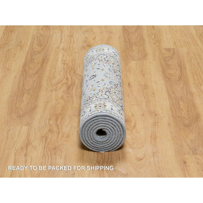 Fine Oriental Wool & Silk Hand Knotted Rug Blue White 2.8X8.3 -O090879