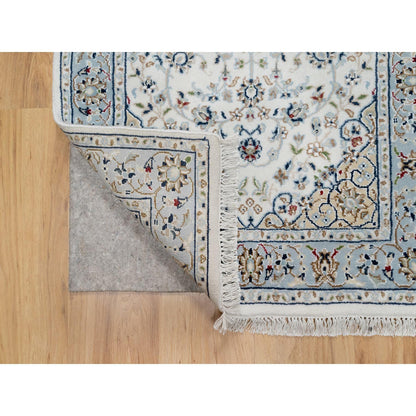 Fine Oriental Wool & Silk Hand Knotted Rug Ivory Blue 2.8X8.3 -O090881