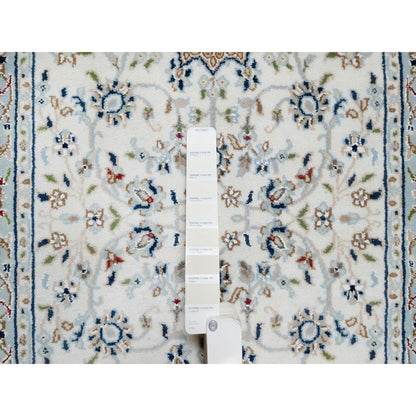 Fine Oriental Wool & Silk Hand Knotted Rug Ivory Blue 2.8X8.3 -O090881