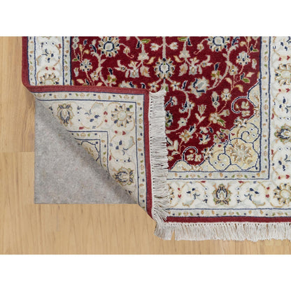 Fine Oriental Wool & Silk Hand Knotted Rug Red White 2.8X6.8 -O090882