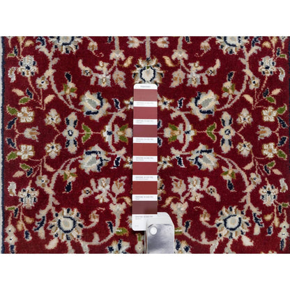 Fine Oriental Wool & Silk Hand Knotted Rug Red White 2.8X6.8 -O090882