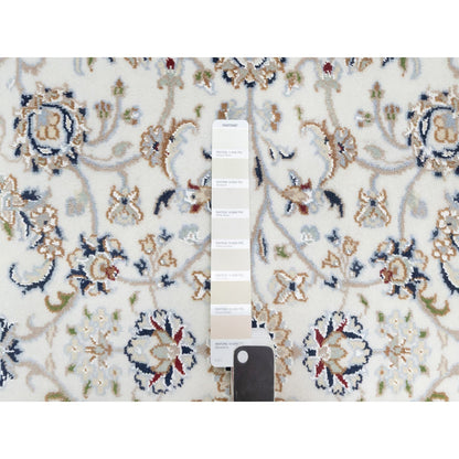 Fine Oriental Wool & Silk Hand Knotted Rug Ivory White 4.1X6.1 -O090883