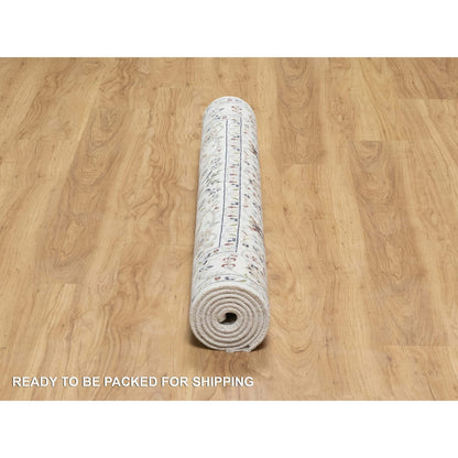 Fine Oriental Wool & Silk Hand Knotted Rug Ivory White 4.1X6.1 -O090883