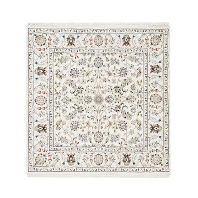 Fine Oriental Wool & Silk Hand Knotted Rug Ivory White 4.1X4.2 -O090884
