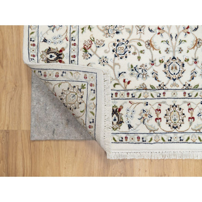 Fine Oriental Wool & Silk Hand Knotted Rug Ivory White 4.1X4.2 -O090884
