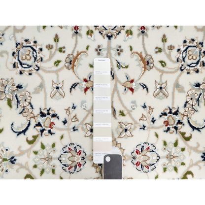 Fine Oriental Wool & Silk Hand Knotted Rug Ivory White 4.1X4.2 -O090884