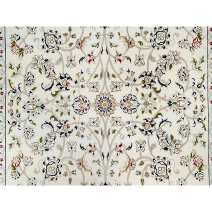Fine Oriental Wool & Silk Hand Knotted Rug Ivory White 4.1X4.2 -O090884