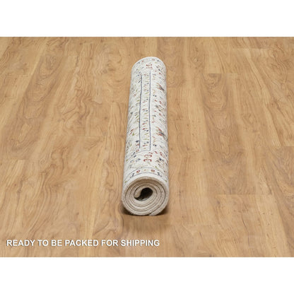 Fine Oriental Wool & Silk Hand Knotted Rug Ivory White 4.1X4.2 -O090884