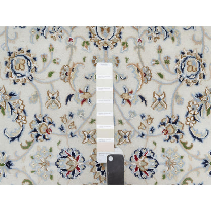 Fine Oriental Wool & Silk Hand Knotted Rug Ivory Navy Blue 4.2X6.2 -O090885