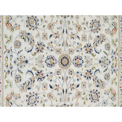 Fine Oriental Wool & Silk Hand Knotted Rug Ivory Navy Blue 4.2X6.2 -O090885
