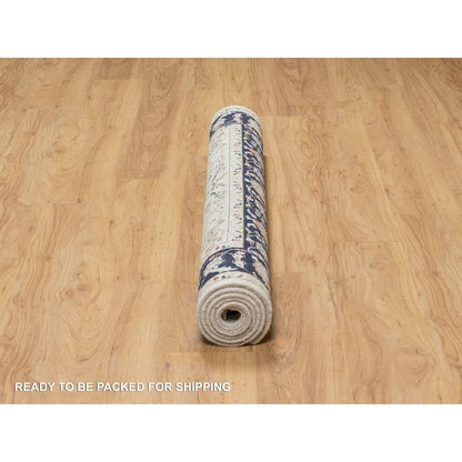 Fine Oriental Wool & Silk Hand Knotted Rug Ivory Navy Blue 4.2X6.2 -O090885