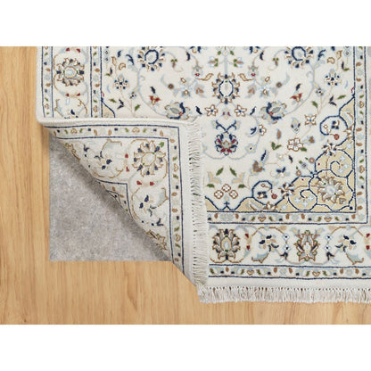 Fine Oriental Wool & Silk Hand Knotted Rug Ivory White 2.9X4.1 -O090886