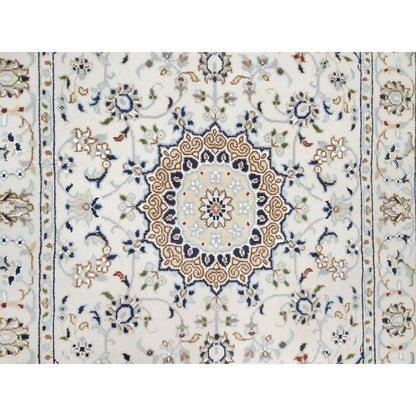 Fine Oriental Wool & Silk Hand Knotted Rug Ivory White 2.9X4.1 -O090886
