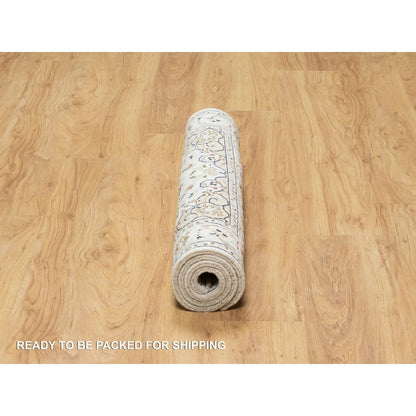 Fine Oriental Wool & Silk Hand Knotted Rug Ivory White 2.9X4.1 -O090886