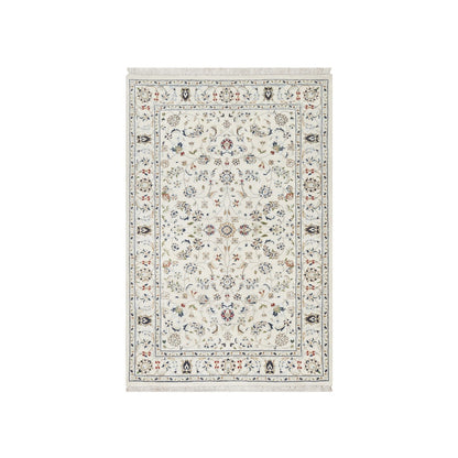 Fine Oriental Wool & Silk Hand Knotted Rug Ivory White 3.4X5.3 -O090890