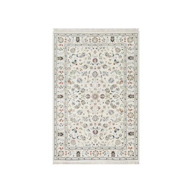 Fine Oriental Wool & Silk Hand Knotted Rug Ivory White 3.4X5.3 -O090890