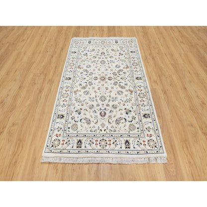 Fine Oriental Wool & Silk Hand Knotted Rug Ivory White 3.4X5.3 -O090890