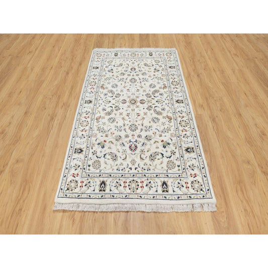 Fine Oriental Wool & Silk Hand Knotted Rug Ivory White 3.4X5.3 -O090890