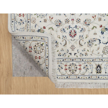 Fine Oriental Wool & Silk Hand Knotted Rug Ivory White 3.4X5.3 -O090890