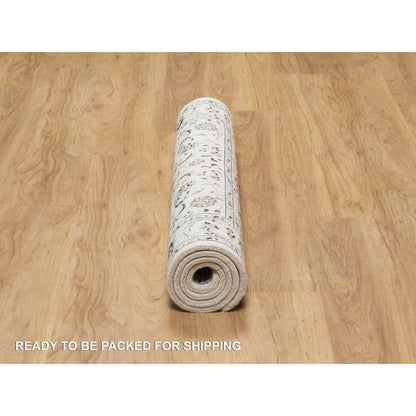 Fine Oriental Wool & Silk Hand Knotted Rug Ivory White 3.4X5.3 -O090890