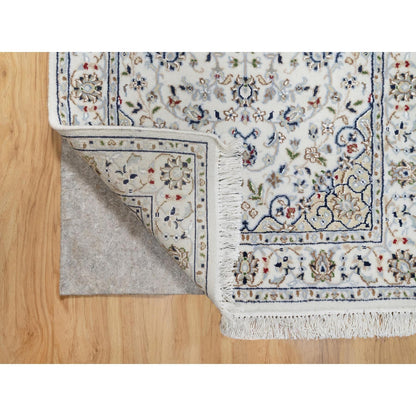 Fine Oriental Wool & Silk Hand Knotted Rug Ivory White 2.7X6.1 -O090892