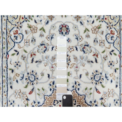 Fine Oriental Wool & Silk Hand Knotted Rug Ivory White 2.7X6.1 -O090892