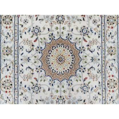 Fine Oriental Wool & Silk Hand Knotted Rug Ivory White 2.7X6.1 -O090892