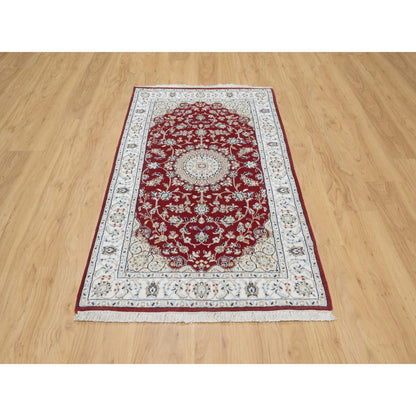 Fine Oriental Wool & Silk Hand Knotted Rug Red White 3.0X5.3 -O090894
