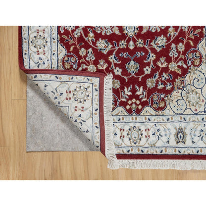 Fine Oriental Wool & Silk Hand Knotted Rug Red White 3.0X5.3 -O090894