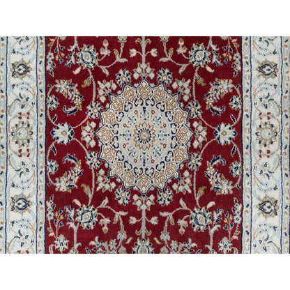 Fine Oriental Wool & Silk Hand Knotted Rug Red White 3.0X5.3 -O090894