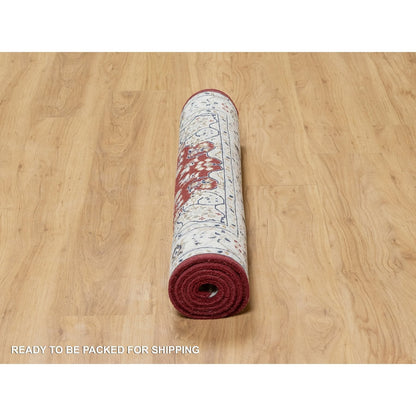 Fine Oriental Wool & Silk Hand Knotted Rug Red White 3.0X5.3 -O090894