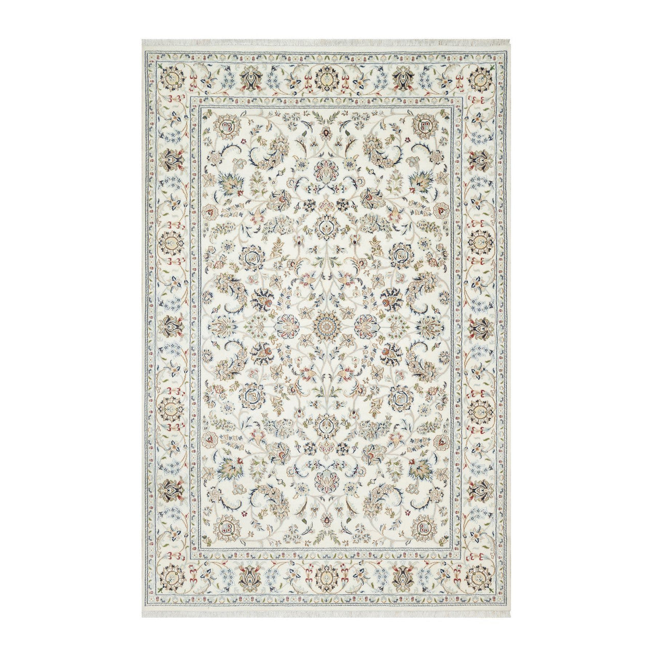 Fine Oriental Wool & Silk Hand Knotted Rug Ivory White 5.10X9.1 -O090896