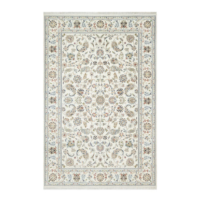 Fine Oriental Wool & Silk Hand Knotted Rug Ivory White 6.0X9.0 -O090897