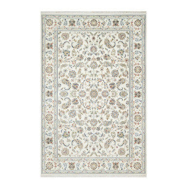 Fine Oriental Wool & Silk Hand Knotted Rug Ivory White 6.0X9.0 -O090897