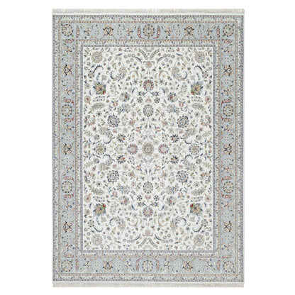 Fine Oriental Wool & Silk Hand Knotted Rug Ivory Blue 8.7X12.0 -O090898