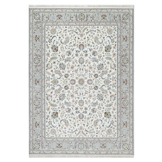 Fine Oriental Wool & Silk Hand Knotted Rug Ivory Blue 8.7X12.0 -O090898