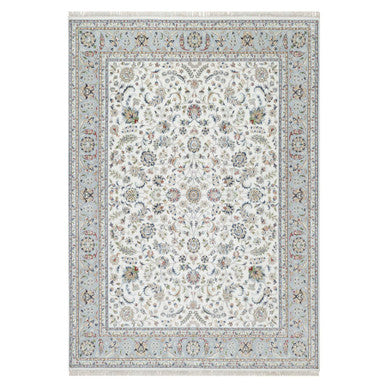 Fine Oriental Wool & Silk Hand Knotted Rug Ivory Blue 8.7X12.0 -O090898