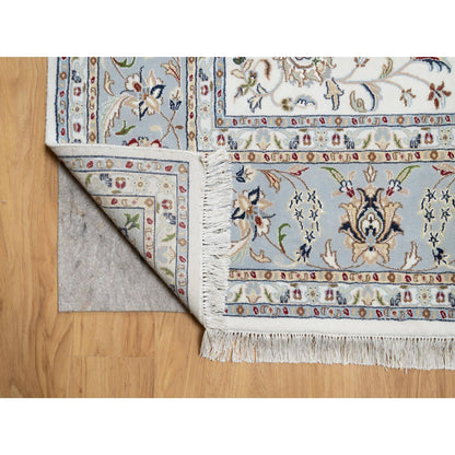Fine Oriental Wool & Silk Hand Knotted Rug Ivory Blue 8.7X12.0 -O090898