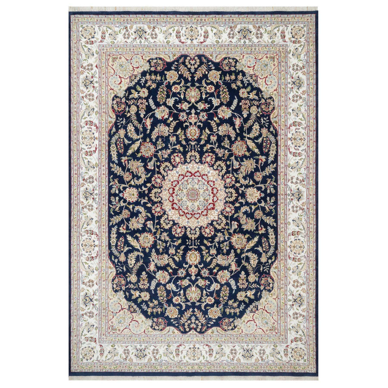 Fine Oriental Wool & Silk Hand Knotted Rug Blue White 9.8X14.1 -O090899